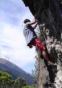 Manuel Vanegas bouldering in Huehuetenango. Picture by Jake.