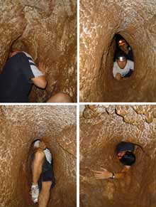 Ingreso al sistema de cuevas, Manuel, Julio y Héctor en secuencia.